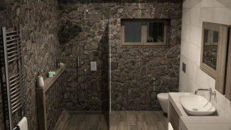 Reforma de baño con pared de piedra