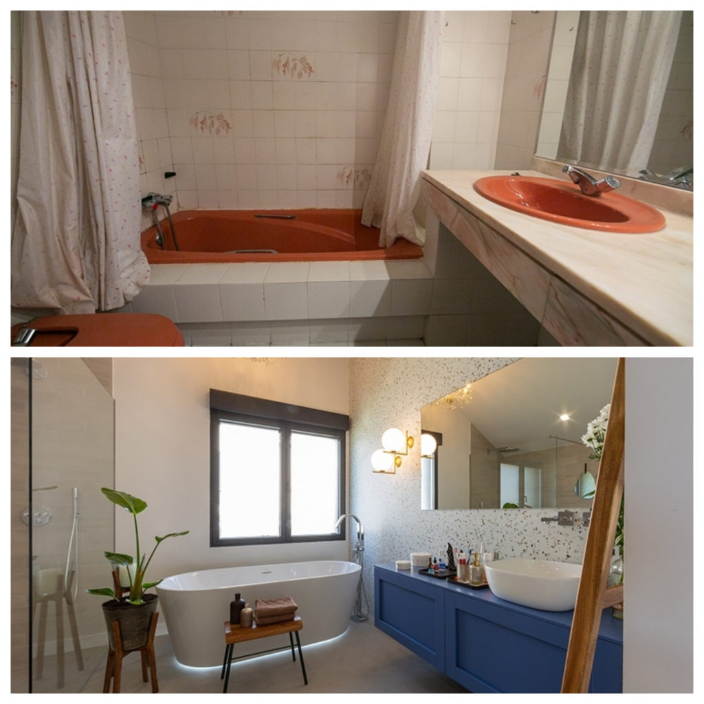 Antes y después baño en suite, reforma integral chalet. 